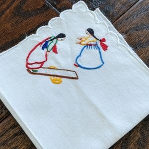 Vintage '60s Ethnic Korean Embroidered Teeter-Totter Girls Handkerchief